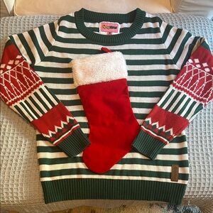 Tipsy Elves Christmas Sweater with Wine Bottle Stocking